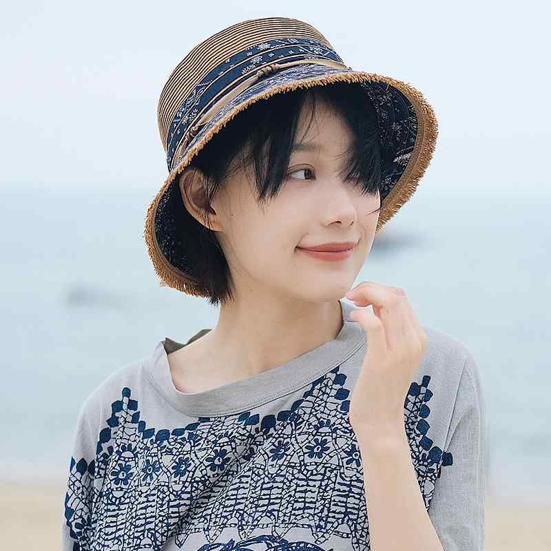 春 コーデ オシャレ 小物 アイテム レディース ヴィンテージ 生地 フラットトップ ハット ワイド つば有り 帽子 キャップ ファー エッジ 麦わら帽子 フィッシャーマンハット バケットハット |リコット