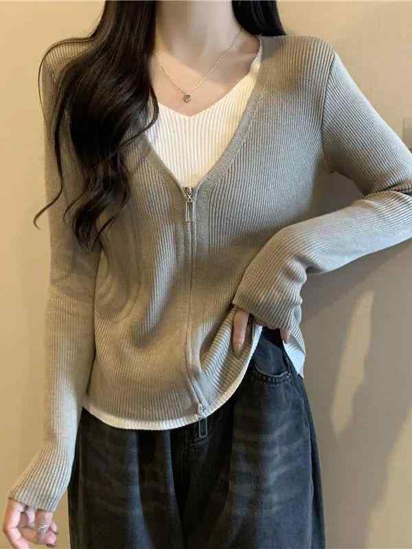 レディース ニット カーディガン 長袖 トップス インナー フェイクレイヤー 春 暖かい 伸縮性 ストレッチ 柔らかい 軽量 普段使い 通勤ウェア カジュアル