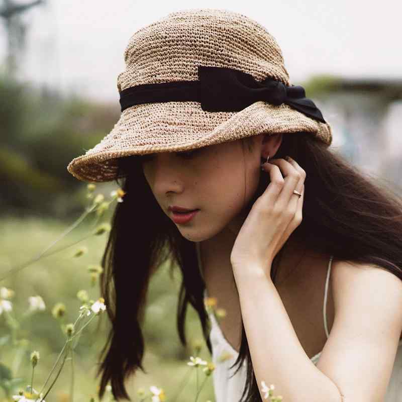 春 コーデ オシャレ 小物 アイテム レディース ラフィア　つば広　麦わら帽子