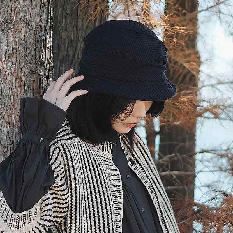 春 コーデ オシャレ 小物 個条 レディース アセテート 羊毛 立体 縞模様 フィッシャーマンハット 井戸釣瓶かぶり笠 秋冬