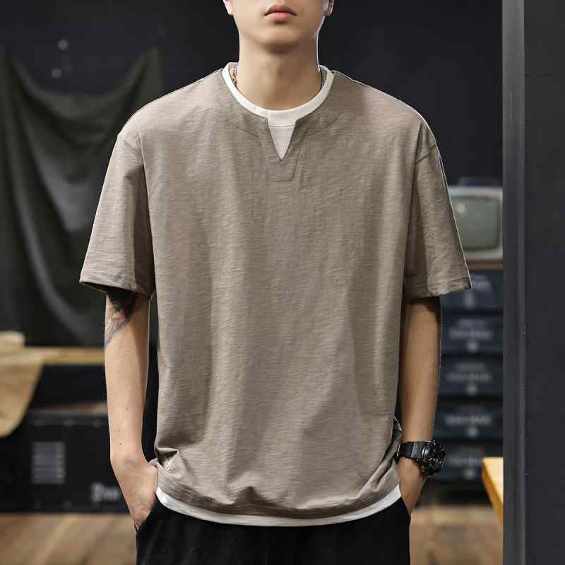 メンズ ファッション 服 男性用 オシャレ シンプル 大人 かっこいい ストリート アメリカン レトロ 綿 半袖 Tシャツ スタイル フェイクツーピース 5,818円