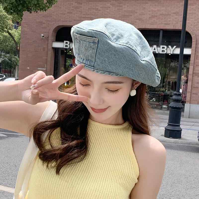 春 コーデ オシャレ 小物 アイテム レディース ウォッシュデニム　ベレー帽　女性用　夏　レトロ　ペインター