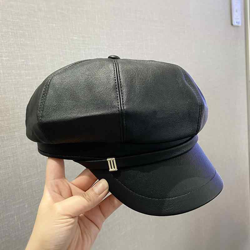 春 コーデ オシャレ 小物 アイテム レディース 女性用　シンプル　革　八角形　レトロ　ベレー帽