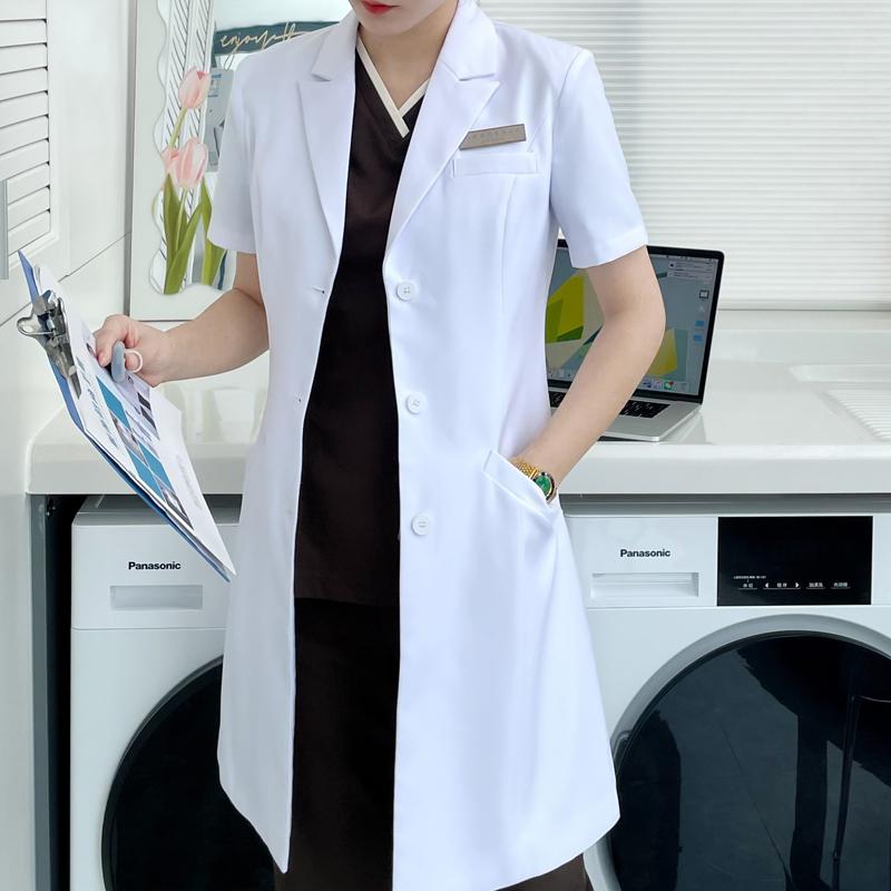 レディース ファッション 業務 ユニフォーム 制服 コスプレ衣装 韓国スタイル 医療関係 衣装 美容 白 ミドル丈 医師 半袖 夏 薄手 歯科 美容室