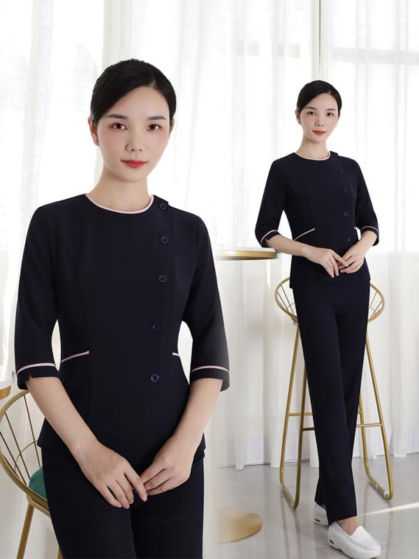 レディース 流行り物 御勤め 制服 ユニフォーム コスプレ御召しもの  科学技術者 七分袖 美容顔ぶれ 健全さ野球クラブ フットマッサージ フットバス ハイエンド 美容院 ユニフォーム