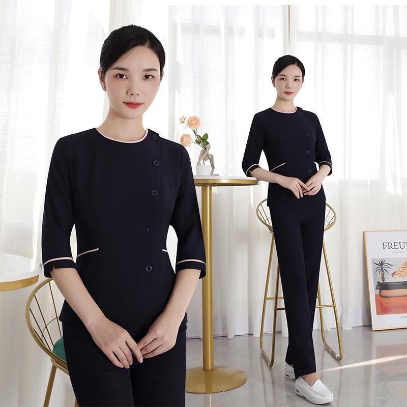 レディース ファッション 業務 ユニフォーム 制服 コスプレ衣装 技術者 七分袖 美容部員 健康 クラブ フットセラピー ハイエンド 美容室 服