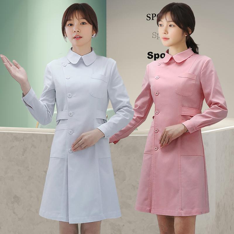 レディース ファッション 業務 ユニフォーム 制服 コスプレ衣装 ハイエンド 韓国スタイル 整形 外科 看護師 衣装 制服 白 ミドル丈 スリム ドクター 美容院 薬局 |リコット