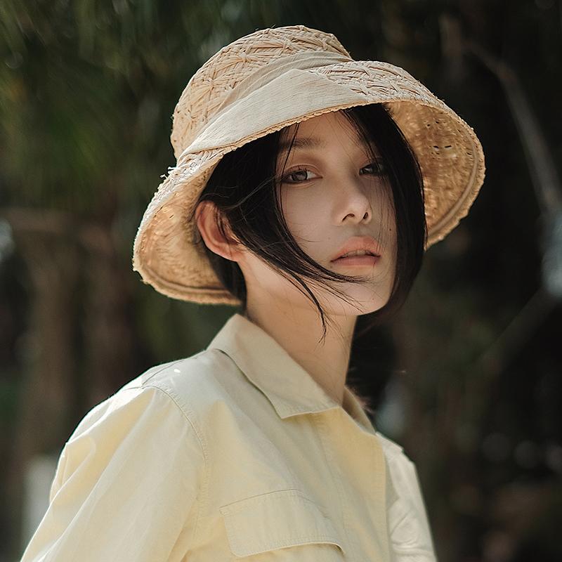 春 コーデ オシャレ 小物 品目 レディース ラフィア 非相称 レトロ シュロの葉 麦わら帽子 夏