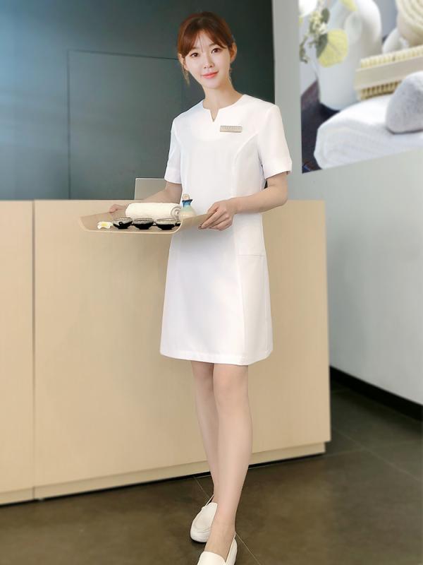レディース ファッション 業務 ユニフォーム 制服 コスプレ衣装 夏 ドレス 整形 美容室 ヘルスクラブ ペディキュア 美容 技術者 スリム スカート