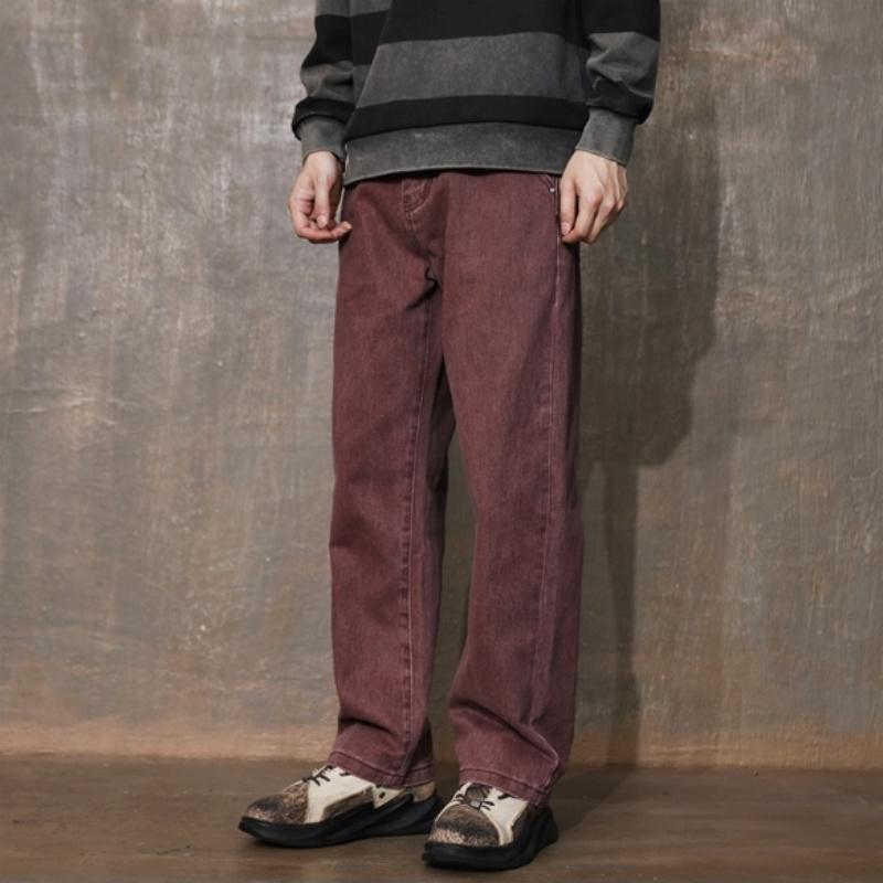 メンズ ファッション 服 男性用 オシャレ シンプル 大人 かっこいい ストリート シンプル サンド ウォッシュ加工 パープル ストレート ジーンズ レトロ コットン パンツ ズボン 履物