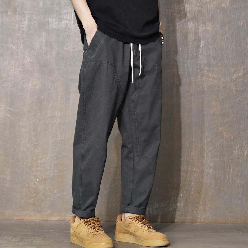 メンズ ファッション 服 男性用 オシャレ シンプル 大人 かっこいい ストリート 夏 綿 ゆったり 九分丈 パンツ ズボン 履物 大きいサイズ テーパード ストレート ダーク グレー