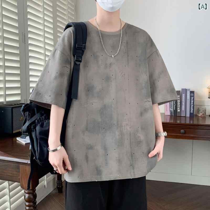 メンズ ファッション 服 男性用 オシャレ シンプル 大人 かっこいい ストリート アメリカン Tシャツ 夏 ゆったり クルー ネック タイダイ スプラッシュペイント