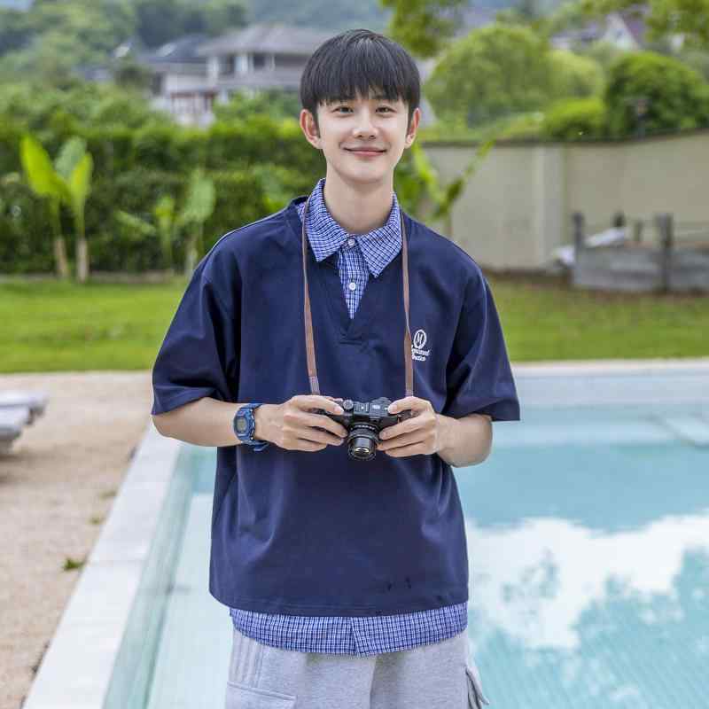 メンズ ファッション 服 男性用 オシャレ シンプル 大人 かっこいい ストリート フェイク ツーピース 半袖 チェック柄 ポロ シャツ Tシャツ カレッジ スタイル カジュアル トップ