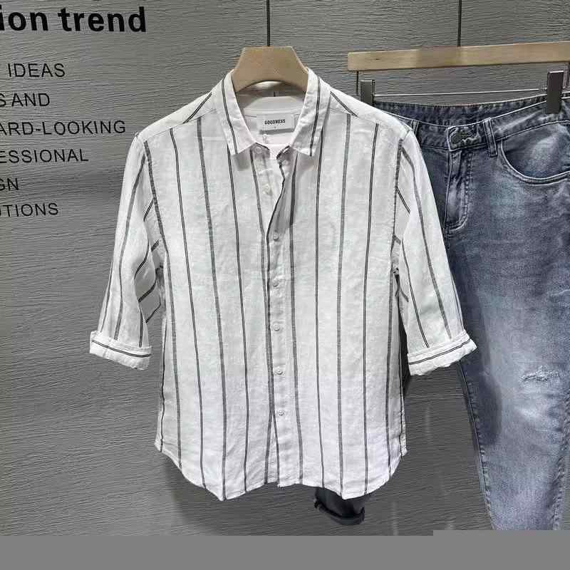 メンズ ファッション 服 男性用 オシャレ シンプル 大人 かっこいい ストリート 夏 ストライプ ミドル スリーブ シャツ カジュアル 薄手 七分袖 ジャケット