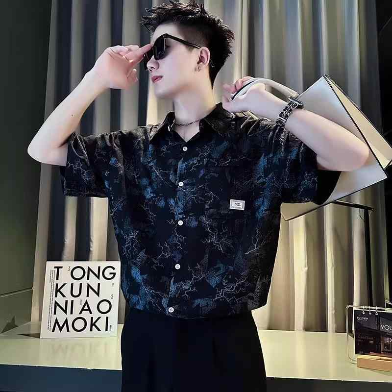 メンズ ファッション 服 男性用 オシャレ シンプル 大人 かっこいい ストリート 冷感 ドレープ 半袖 シャツ プリント シャツ 夏 薄手 トップス