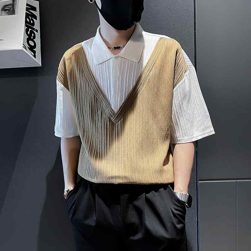 メンズ ファッション 服 男性用 オシャレ シンプル 大人 かっこいい ストリート フェイク ツーピース シャツ 半袖 夏 五分袖 カジュアル 薄手 トップス