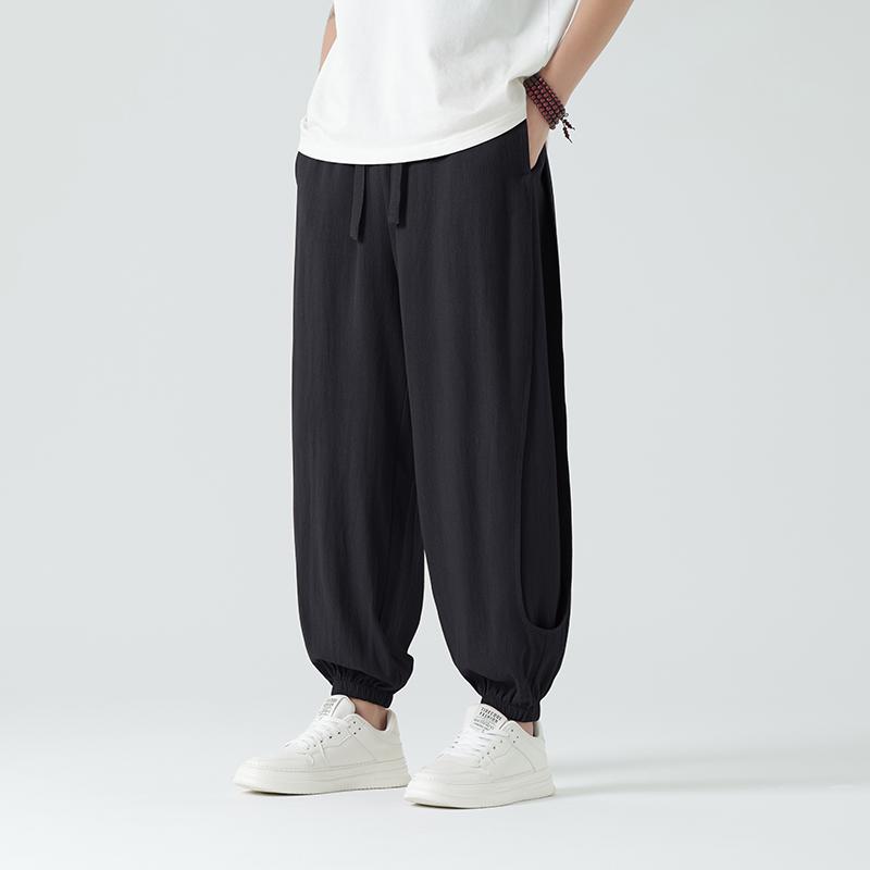 メンズ 流行り物 服 成人男性用 オシャレ 分かりやすい 成年者 かっこいい 表どおり  リネン ズボン下 薄っぺら 夏 レトロ ズボン 綿織物リネン 心地よい