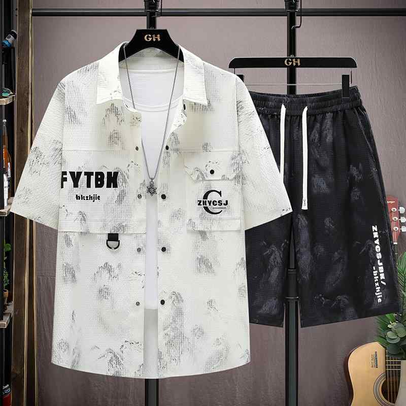 メンズ ファッション 服 男性用 オシャレ シンプル 大人 かっこいい ストリート 半袖 シャツ スーツ 夏 薄手 クール シャツき カジュアル スポーツ ツーピース スーツ
