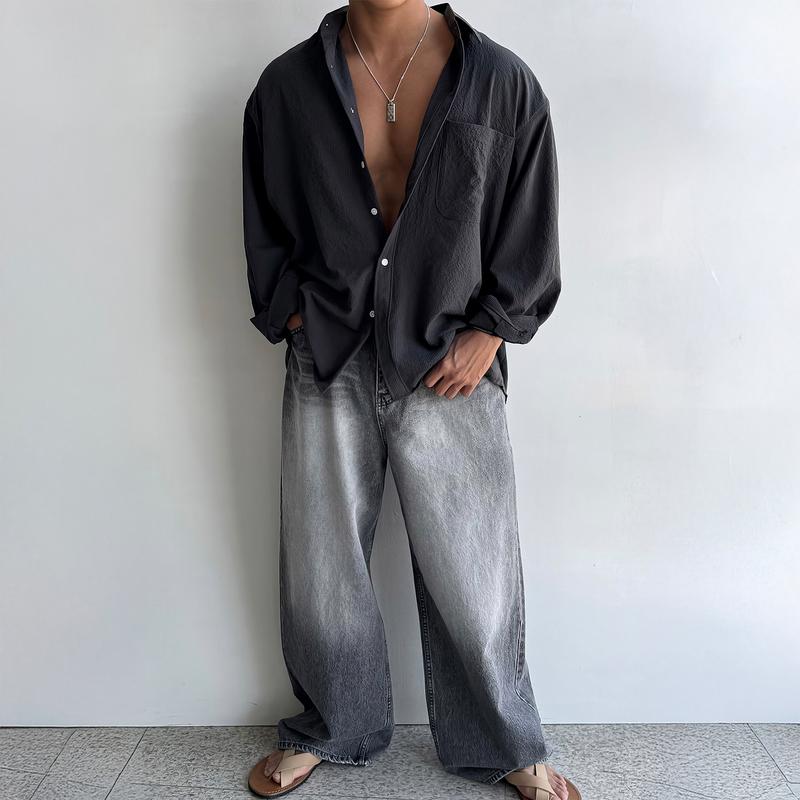 メンズ ファッション 服 男性用 オシャレ シンプル 大人 かっこいい ストリート ブラック シャツ 夏 軽量 大人っぽい ゆったり 長袖 日焼け防止