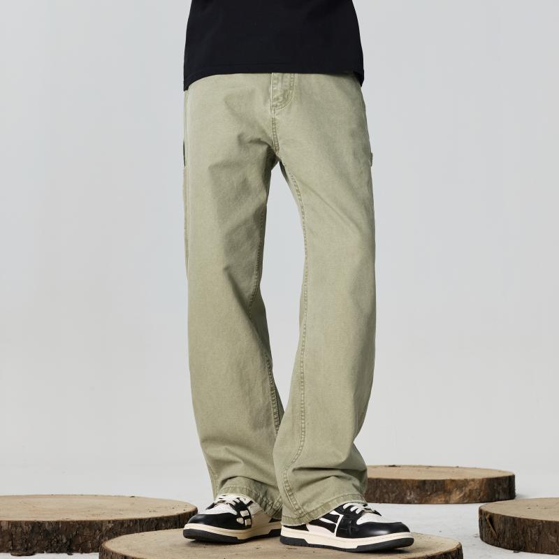 メンズ ファッション 服 男性用 オシャレ シンプル 大人 かっこいい ストリート 非対称 スプリット ステッチ レトロ 無地 ワークウェア ポケット ミッド ライズ ストレート ジーンズ