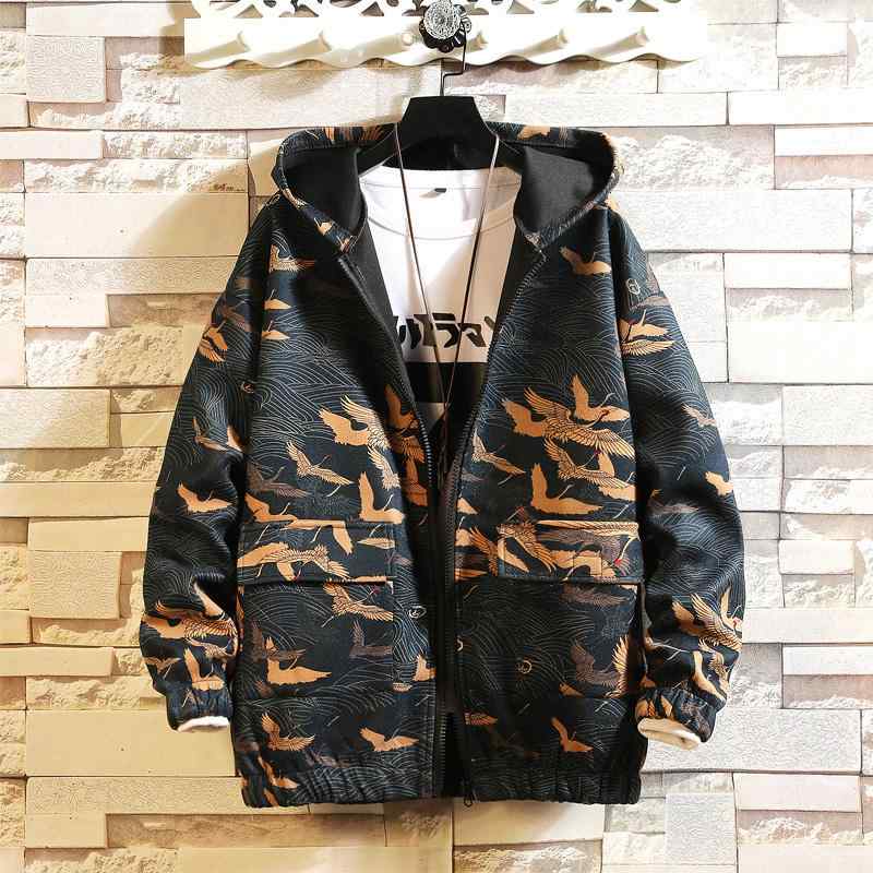 メンズ 流行り物 服 成人男性用 オシャレ 分かりやすい 成年者 かっこいい 表どおり 鶴 ボンネット付き添い人 上衣 ゆったり 厚地の外套