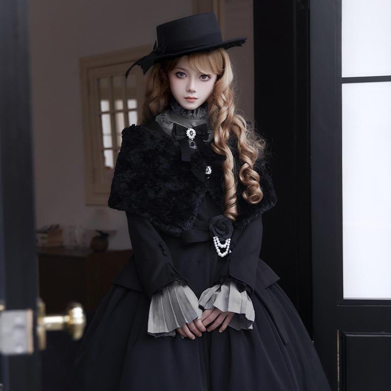 レディース ファッション 服 オシャレ カワイイ 女性用 大人カワイイ 婦人 コート プラッシュ ショール ブローチ セット ロリータ