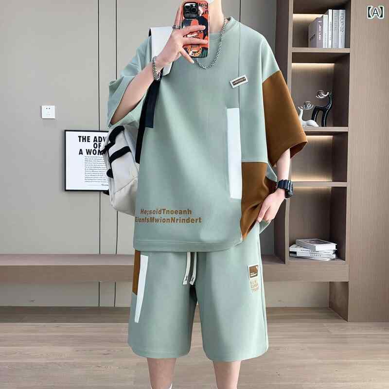 メンズ ファッション 服 男性用 オシャレ シンプル 大人 かっこいい ストリート 半袖 Tシャツ バイカラー ラウンドネック