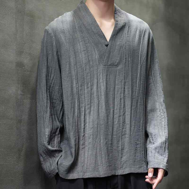 メンズ ファッション 服 男性用 オシャレ シンプル 大人 かっこいい ストリート  Vネック 長袖 Tシャツ コットン リネン 無地 カジュアル 薄手 トップス