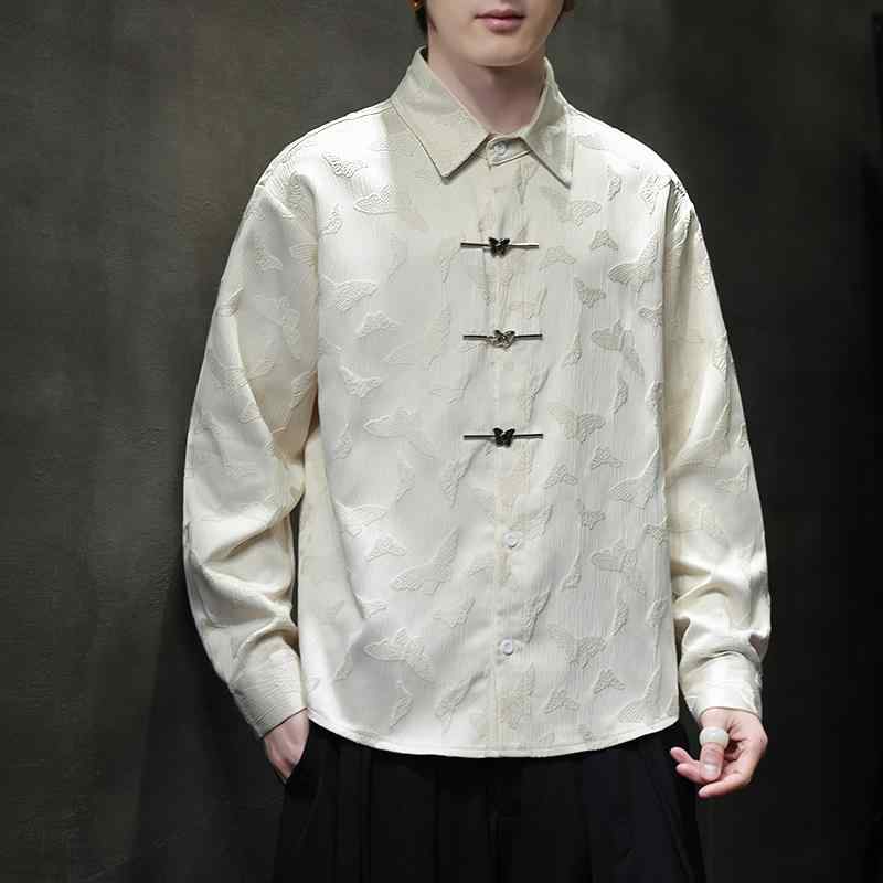 メンズ ファッション 服 男性用 オシャレ シンプル 大人 かっこいい ストリート 蝶 ボタン 長袖 シャツ