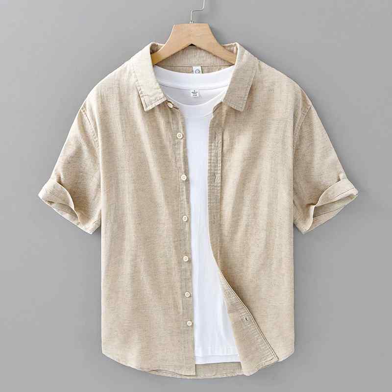 メンズ ファッション 服 男性用 オシャレ シンプル 大人 かっこいい ストリート 夏 薄手 シンプル コットン リネン 半袖 シャツ カジュアル ゆったり
