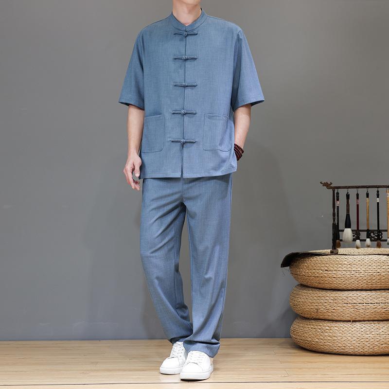 半袖 プルオーバー 成人男性用 麻 原料品 軽さ 冷やりとした レトロ 通気性 分かりやすい 表現スタイル トップス 真っただ中丈 ゆったり 影ぼうし 夏 肌付き 兼用 心地よい