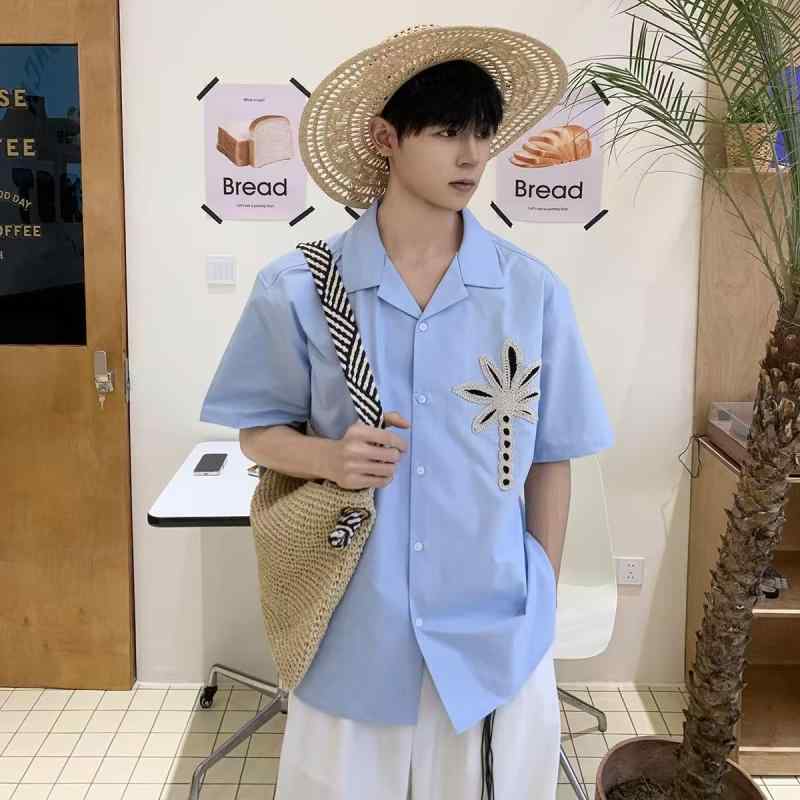 メンズ ファッション 服 男性用 オシャレ シンプル 大人 かっこいい ストリート 夏 キューバ カラー シャツ 半袖 ハイエンド カジュアル クール