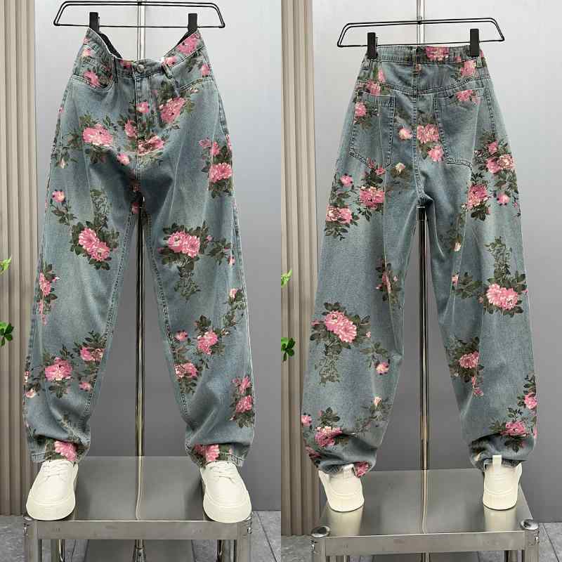メンズ ファッション 服 男性用 オシャレ シンプル 大人 かっこいい ストリート レトロ ウォッシュ加工 プリント ジーンズ 夏 ストレート パンツ ズボン 履物 薄手
