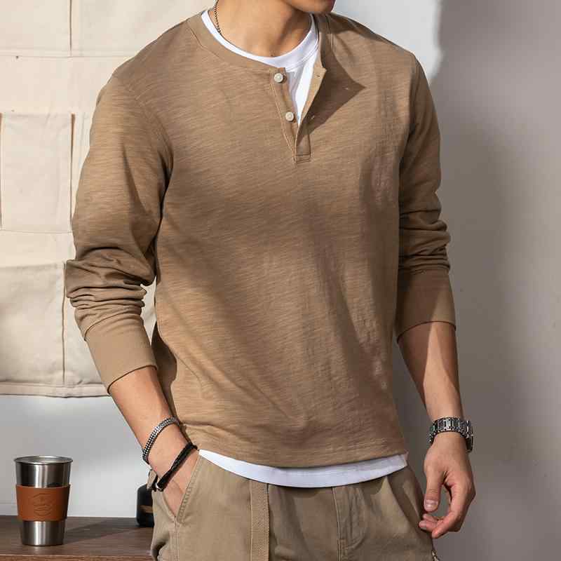 メンズ 流行り物 服 成人男性用 オシャレ 分かりやすい 成年者 かっこいい 表どおり アメリカン ヘンリーのど首 プルオーバー 長袖 ハイエンド 綿 T 甚だしい ヘンリー 色合い インナーレイヤリング