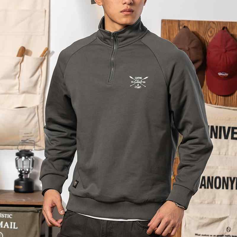 メンズ ファッション 服 男性用 オシャレ シンプル 大人 かっこいい ストリート アメリカン ダーク グレー 綿 ハーフ ジッパー スウェット シャツ シーズン ストレート ショルダー スタンドカラー ジャケット