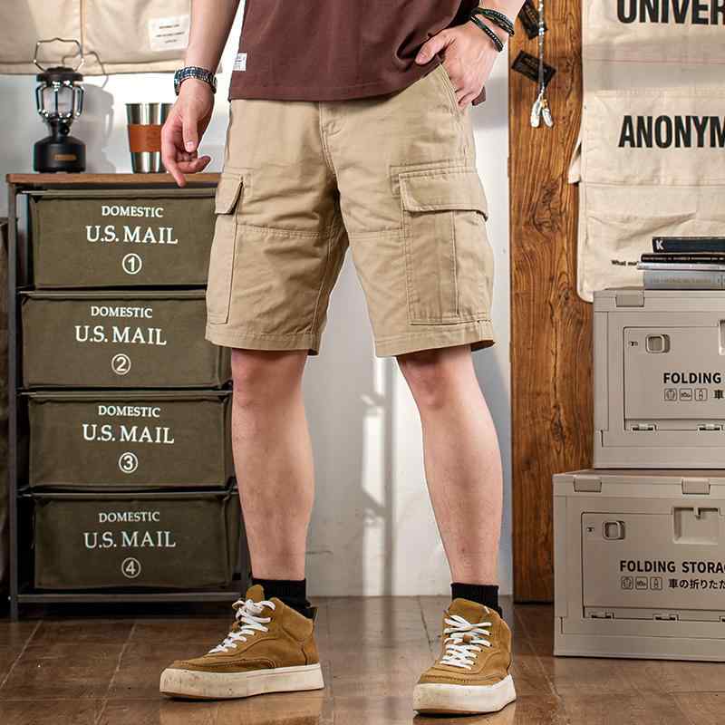 メンズ 流行り物 服 成人男性用 オシャレ 分かりやすい 成年者 かっこいい 表どおり アメリカン 綿 細工物ズボン下 夏 心地よい ズボン下 カーキ マルチ 衣嚢 五分丈 二分の一