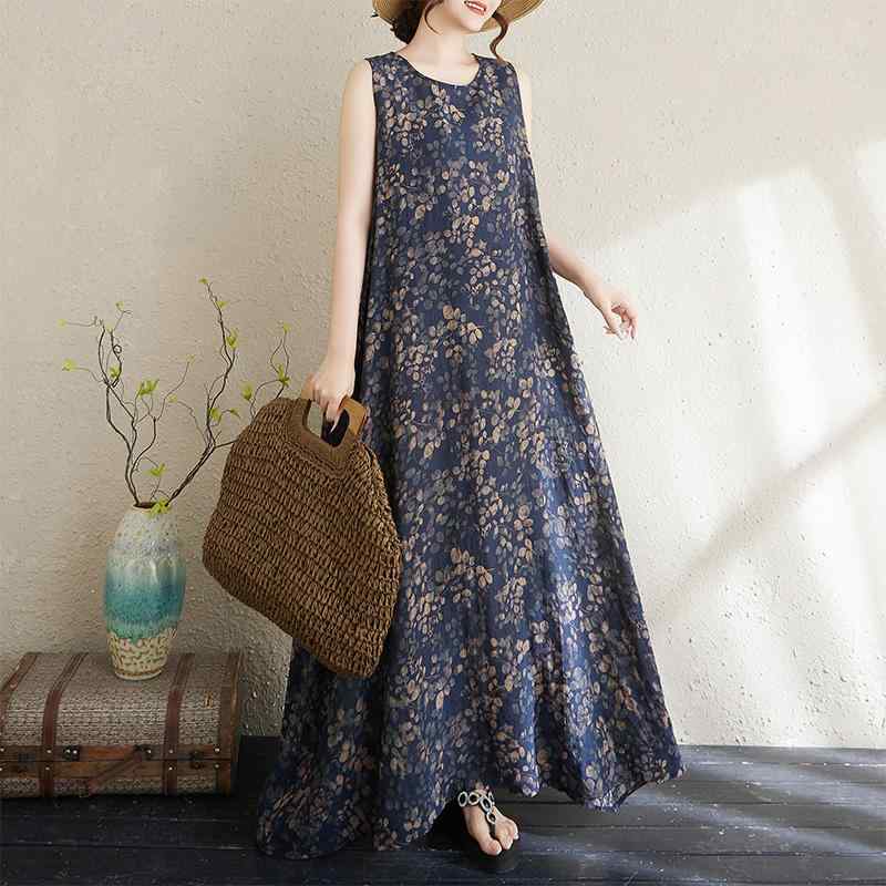 レディース ファッション 服 オシャレ カワイイ 女性用 シンプル ハイエンド ラウンドネック 薄手 綿　麻 ゆったり スイング スカート ビーチ ノースリーブ ベスト ドレス