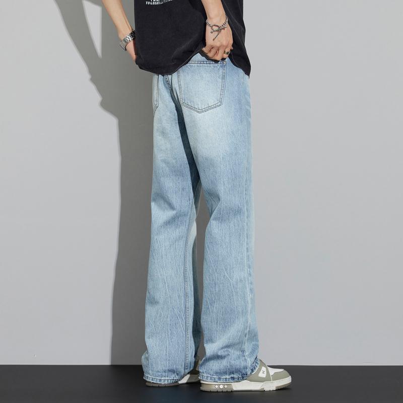 メンズ ファッション 服 男性用 オシャレ シンプル 大人 かっこいい ストリート 夏 薄手 ブルー フレア ジーンズ メンズ 夏 ライトカラー ハイエンド ストレート フレア パンツ