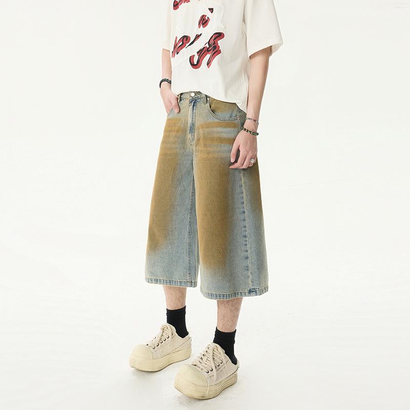 メンズ 流行り物 服 成人男性用 オシャレ 分かりやすい 成年者 かっこいい 表どおり  夏 アメリカン レトロ デニム メンズ 真っただ中丈 ズボン下 ワイドレッグ 尖んがり ズボン下