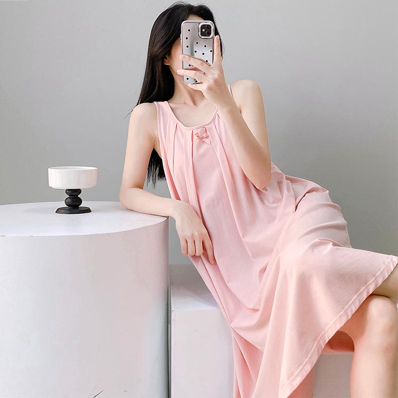 レディース ファッション 服 オシャレ カワイイ 女性用 シンプル ドレス ノースリーブ ニット 薄手 コットン パジャマ ロング 大きいサイズ ベスト 外出着 ホーム