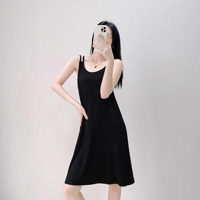 レディース ファッション 服 オシャレ カワイイ 女性用 シンプル コットン スカート 冷感 ボトム 無地 ゆったり ダブルショルダーストラップ ホーム