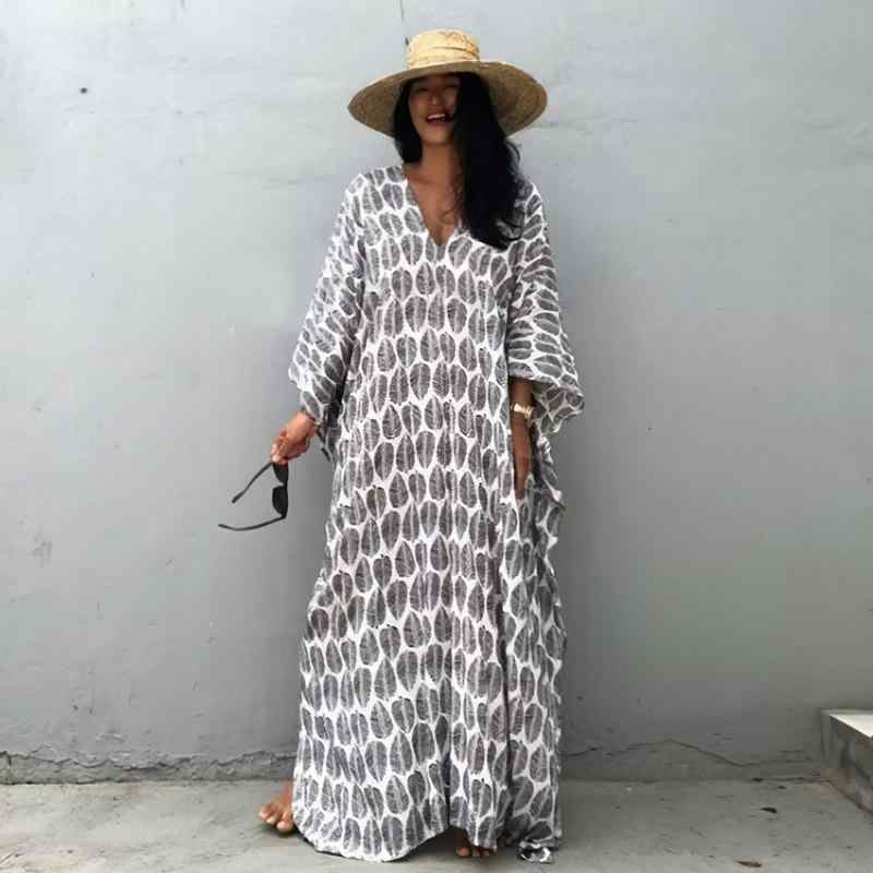 レディース ファッション 服 オシャレ カワイイ 女性用 シンプル ローブ Vネック 白 ドレス 海辺 速乾 水着 カバー スカート プリント ロング