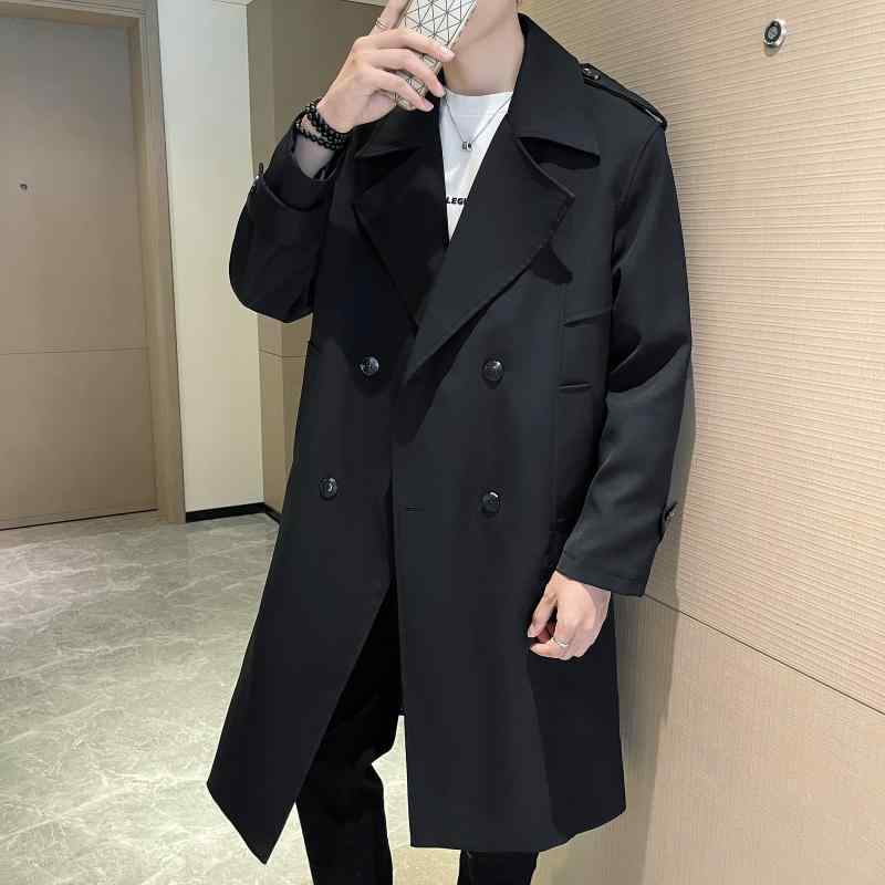 メンズ 流行り物 服 成人男性用 オシャレ 分かりやすい 成年者 かっこいい 表どおり ダブル乳ぶさ トレンチコート 流行り物 黒いこと 上衣 真っただ中丈 厚地の外套