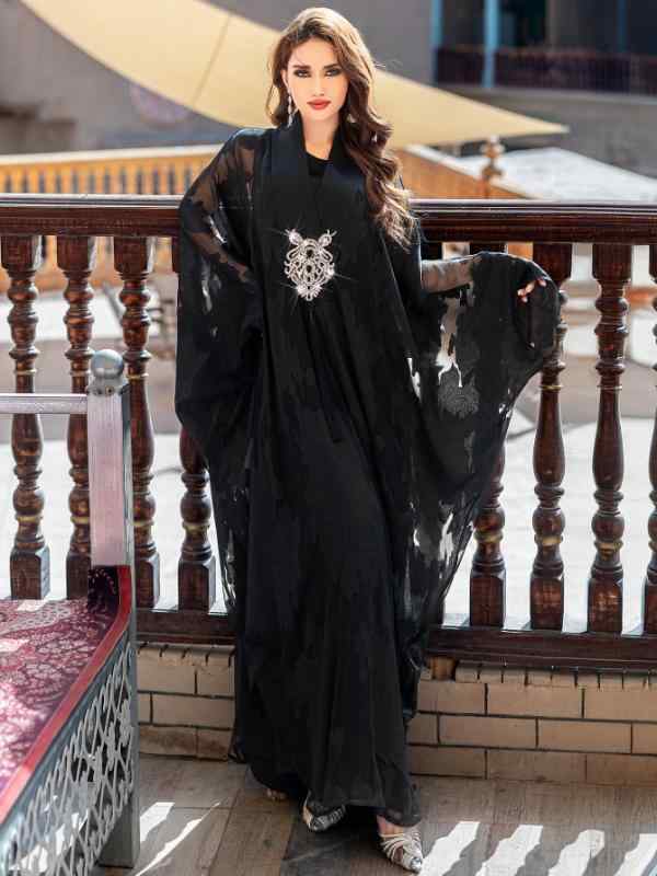 レディース ファッション 服 オシャレ カワイイ 女性用 シンプル アラビアン 衣類 黒 バット シャツ タッセル 大きいサイズ ゆったり ローブ ドレス