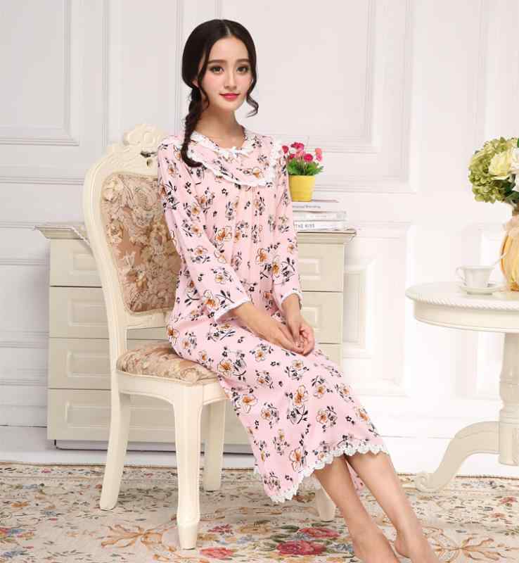 レディース ファッション 服 オシャレ カワイイ 女性用 シンプル 九分丈 長袖 綿 ピンク 花 大きめサイズ ガウン ホームウェア 服