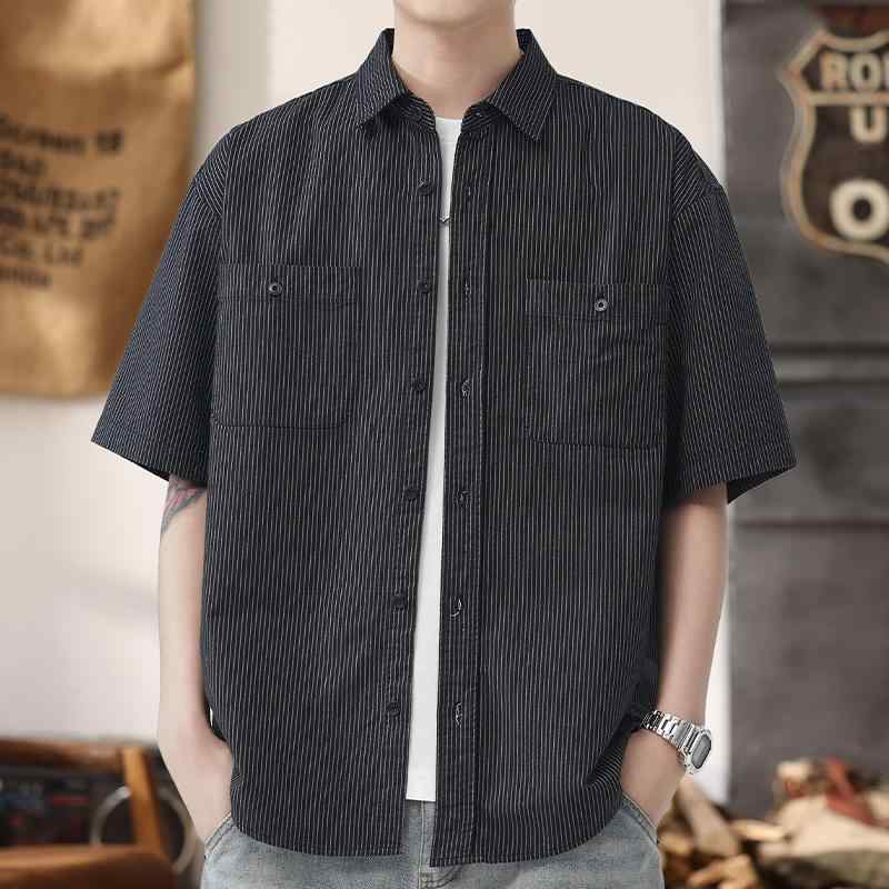 メンズ 流行り物 服 成人男性用 オシャレ 分かりやすい 成年者 かっこいい 表どおり 黒いこと 縞模様 心地よい 半袖 プルオーバー 夏 綿 半袖 トップス 細工物 プルオーバー
