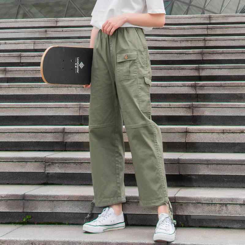レディース ファッション オシャレ 服 女性用 シンプル 大人カワイイ 婦人服 アーミーグリーン パンツ 春　秋 夏 細身 スリム ストレート カジュアル ワイドレッグ 九分丈