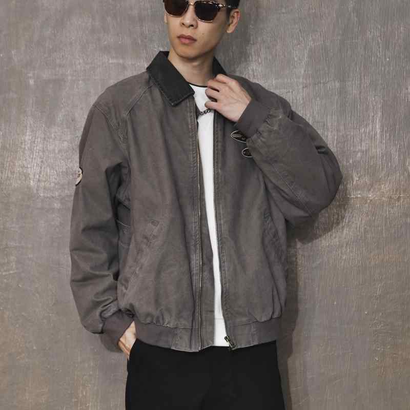 メンズ 流行り物 服 成人男性用 オシャレ 分かりやすい 成年者 かっこいい 表どおり 秋 ダブルレイヤー レトロ ウォッシュ 心地よい 細工物 御召しもの 上衣 綿 ファスナー狩猟 上衣 ゆったり