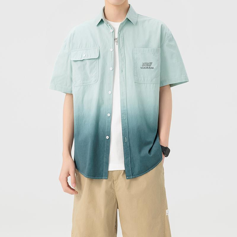 メンズ ファッション 服 男性用 オシャレ シンプル 大人 かっこいい ストリート 半袖 シャツ グラデーション 快適 シャツ ジャケット スタイル カジュアル 半袖 トップス