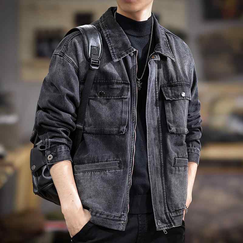 メンズ ファッション 服 男性用 オシャレ シンプル 大人 かっこいい ストリート ハイエンド ジッパー デニム ジャケット トップ 春 ブラック コート |リコット